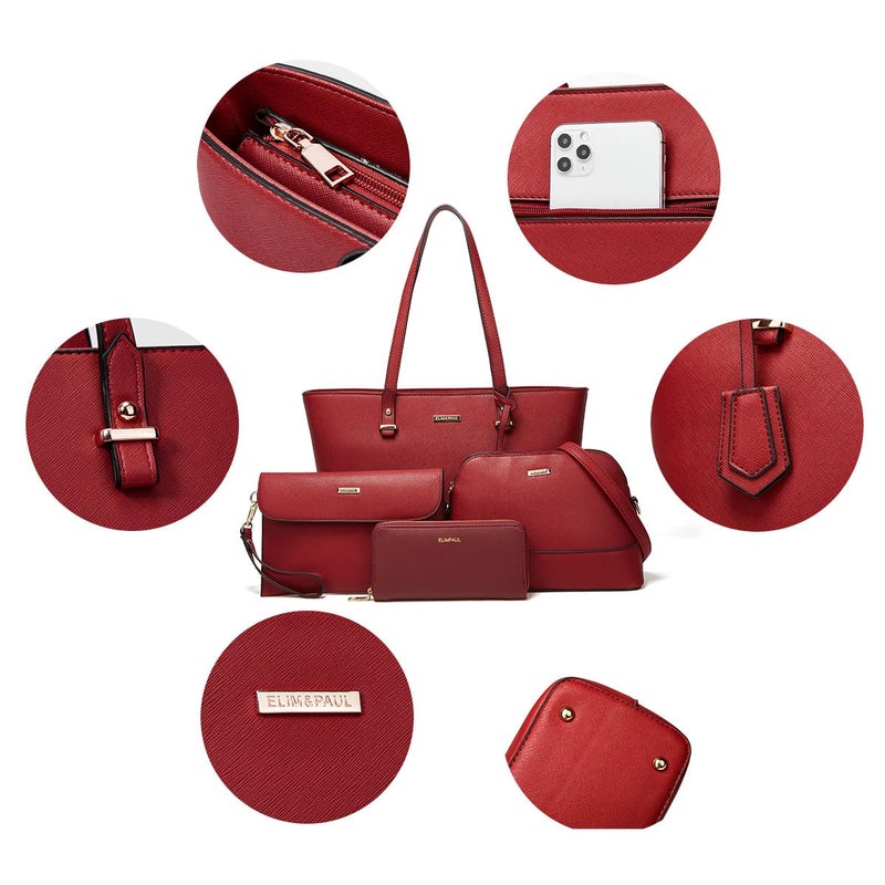 Lovematch Women Fashion Synthetic Leather Handbags Tote Bag Shoulder Bag Top Handle Satchel Purse Set 4pcs - Image 3